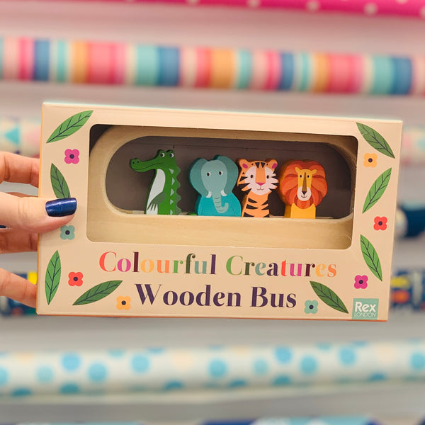 Rex London Wooden Toy – Colourful Creatures Bus