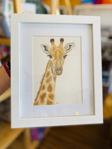 Art By Meredith - Ginny Giraffe Pastel A5 White Frame