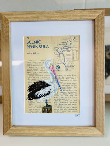 Art by Meredith - A Scenic Peninsula with Pelican Framed artwork