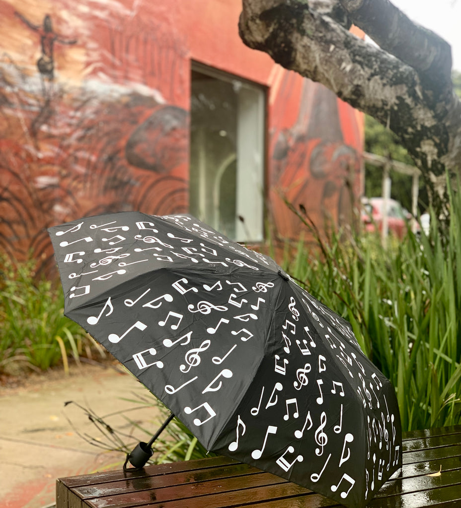 Windproof Black & White Mini Compact Umbrella - Music Notes