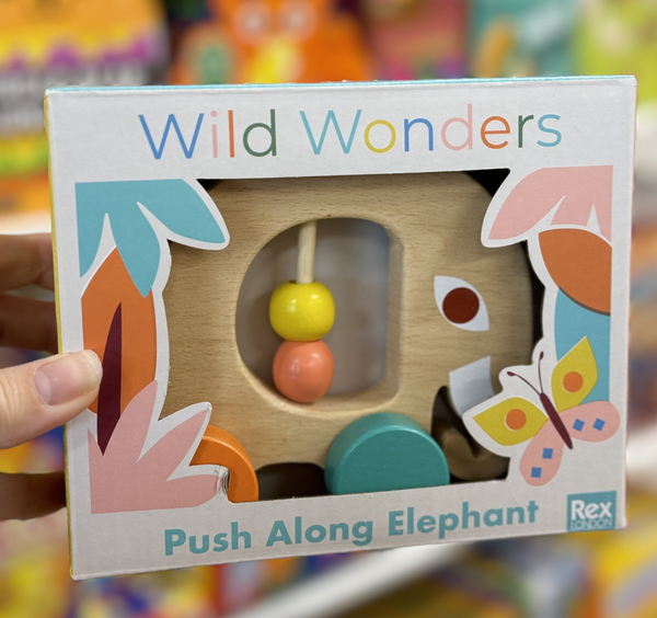 Rex London Wooden Toy – Wild Wonders Push Elephant