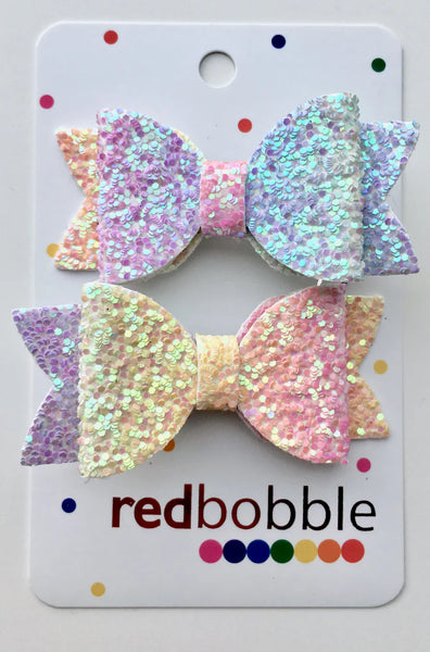 Pastel Double Glitter Bow Hair Clips (2pk)