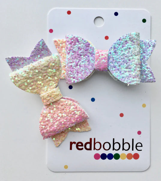 Pastel Double Glitter Bow Hair Clips (2pk)