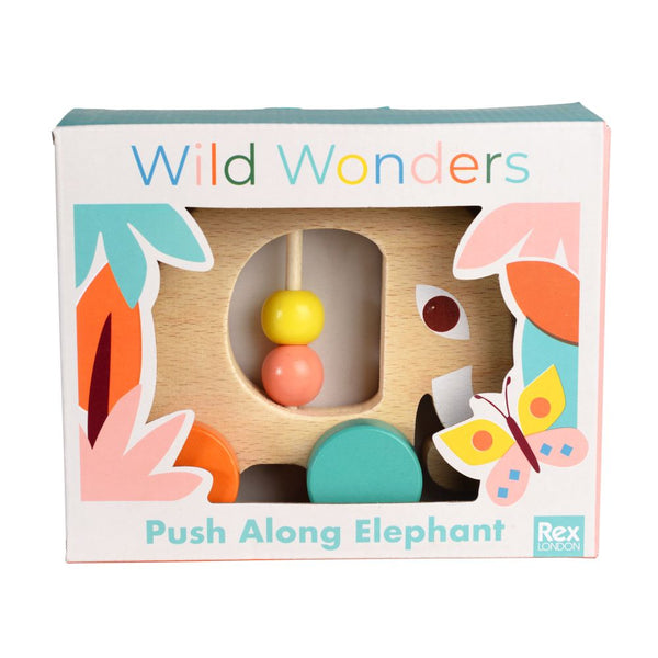 Rex London Wooden Toy – Wild Wonders Push Elephant