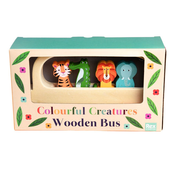 Rex London Wooden Toy – Colourful Creatures Bus