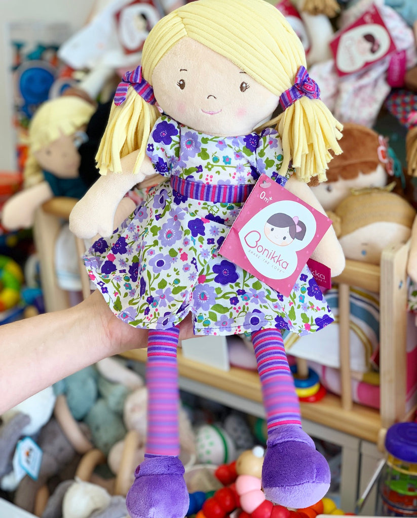 Peggy Dames Rag Doll with Purple Flower Dress - 5169