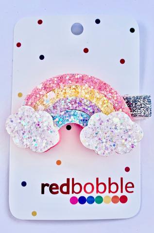 Red Bobble Glitter Pastel Rainbow Clip